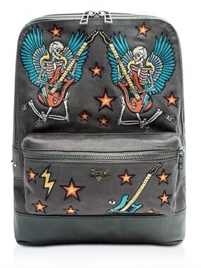 Zadig & Voltiare Arizona Rock-Embroidered Grey Leather Backpack-NWOT